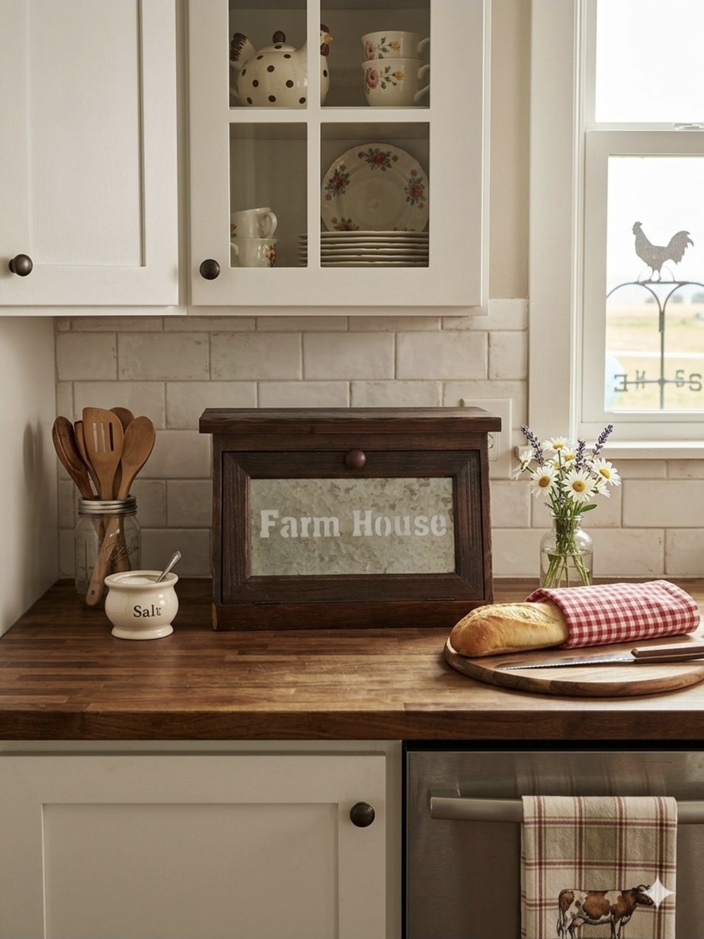 Farm House Rustic Wood Bread Box in Dark Brown